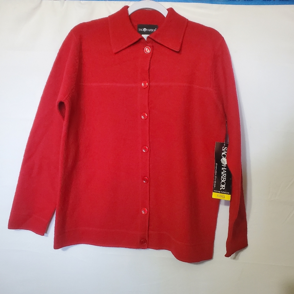 Wool Sag Harbor Sz S Soft Boxy Classic Fit Women's Jacket Top Shacket Ruby Red